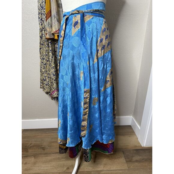 Darn Good Yarn Sari Silk Wrap Skirts Reversible Boho Ankle 4 -12 Lot of 4 Mini - Picture 6 of 16